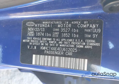 2014 Hyundai Accent Gls z USA, uszkodzony, nr VIN KMHCT4AE4EU612025